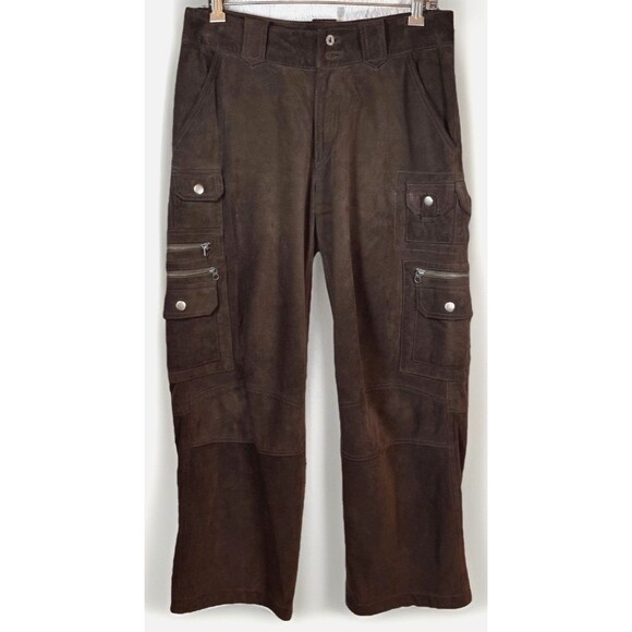 Sundance Pants - Sundance Pants Brown 6 Women's 100% Leather Cargo Pockets Zippers Lined‎ RARE